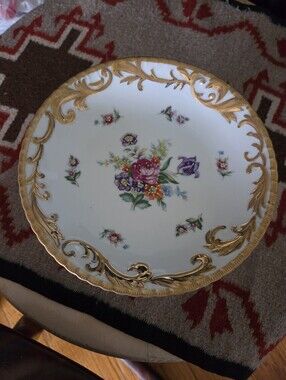 Vintage Porcelain Hand Painted Gold Floral Cake Stand Pedestal